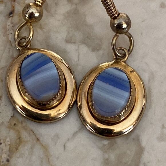 Vintage 12K Yellow Gold Filled Agate Drop Earrings - Picture 3 of 6